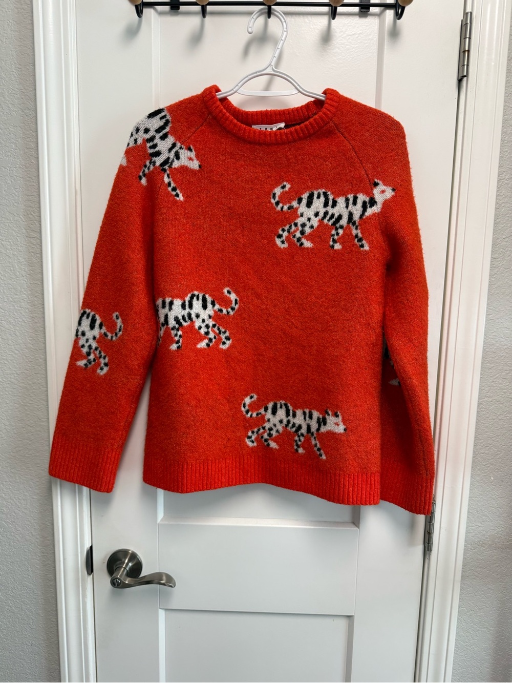 Women's Orange Tiger-Print Crewneck Sweater